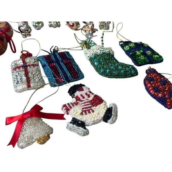 Crate & Barrel Beaded Ornaments + Vintage Glass & German Set Lot of 25 - Picture 3 of 8